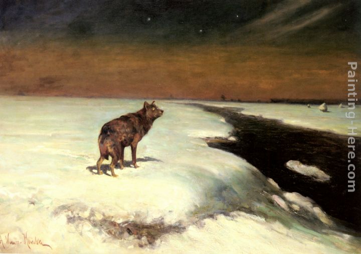 The Wolf painting - Alfred von Kowalski Wierusz The Wolf art painting